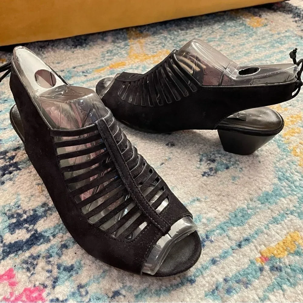 Paul Green Trisha Austria Black Nubuck Suede Open Toe Slingback Sandal U…